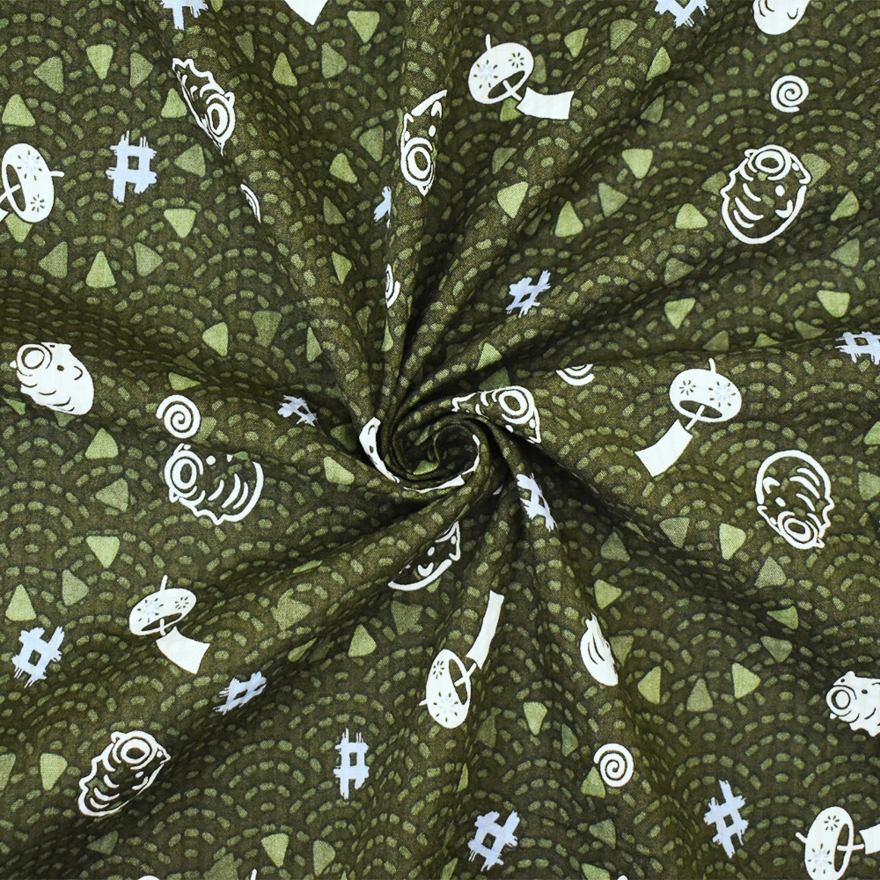 Green-Blue-Multi Abstract Pig Art Printed Crinkled Cotton Shirting Woven Fabric By the Yard